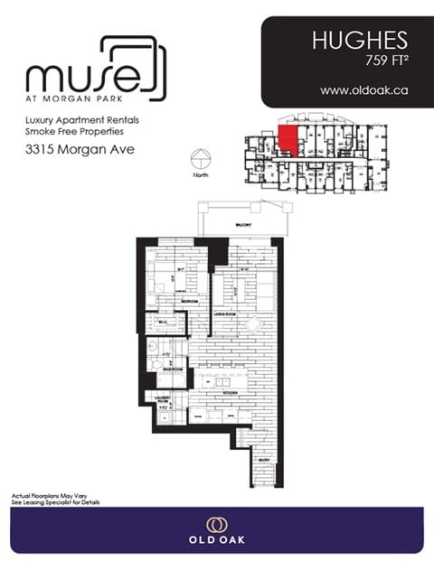 Floor plan for 1 bed, 1 bath, 759 sqft